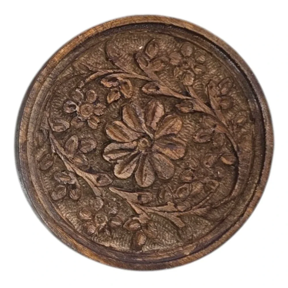 World Market Hand Carved Floral Wood Coasters Brown OS